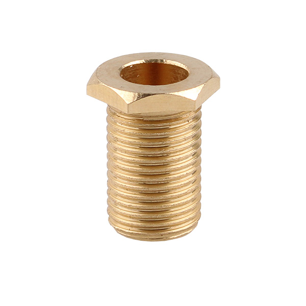 FL trompetnippel messing M10x1 buitendraad totale lengte 10mm, lengte schroefdraad 8mm zeskantkop SW12 (sleutelwijdte 12)